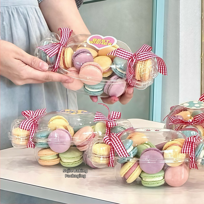 Кутия за бонбони, мини макарони, кутия за десерт, опаковка за детски ден, кутия за опаковка за френски сандвичи и бисквити, прозрачна с капак