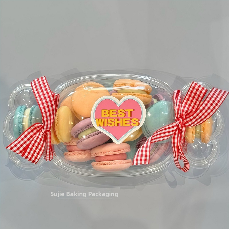 Кутия за бонбони, мини макарони, кутия за десерт, опаковка за детски ден, кутия за опаковка за френски сандвичи и бисквити, прозрачна с капак