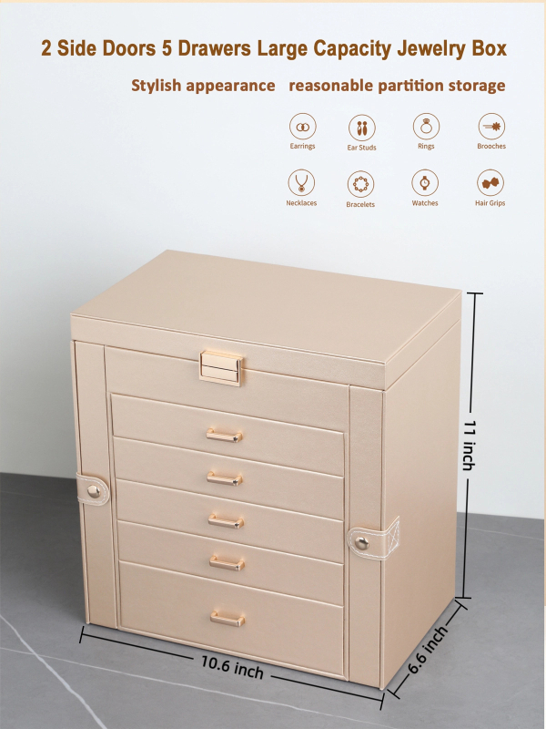 Σε απόθεμα, μεγάλης χωρητικότητας κουτί κοσμημάτων, νέο κουτί κοσμημάτων με διπλή πόρτα και συρτάρι 5 επιπέδων, βεστιάριο με κλειδί-καθρέφτη