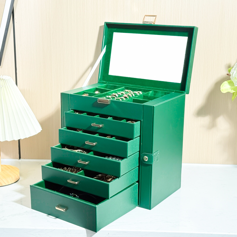 Σε απόθεμα, μεγάλης χωρητικότητας κουτί κοσμημάτων, νέο κουτί κοσμημάτων με διπλή πόρτα και συρτάρι 5 επιπέδων, βεστιάριο με κλειδί-καθρέφτη