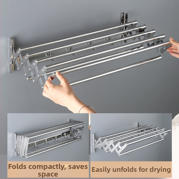 Roostevabast terasest sissetõmmatav käterätikuivati ilma augustamiseta rõdule, riiete kuivatusrest, vannitoale, veniv kokkupandav käterätikuivati