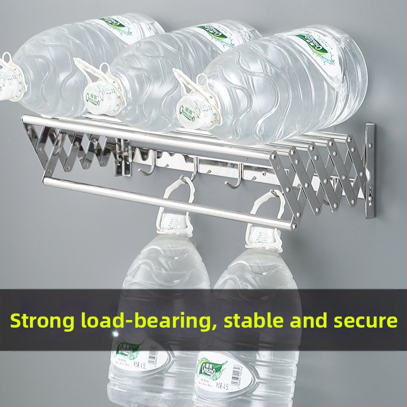 Прибираща се стойка за кърпи от неръждаема стомана без пробиване, сушилня за дрехи за балкон, разтегателна сгъваема стойка за кърпи за баня