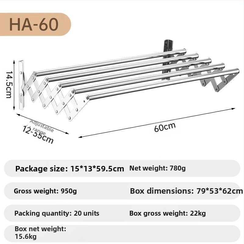 Roostevabast terasest sissetõmmatav käterätikuivati ilma augustamiseta rõdule, riiete kuivatusrest, vannitoale, veniv kokkupandav käterätikuivati