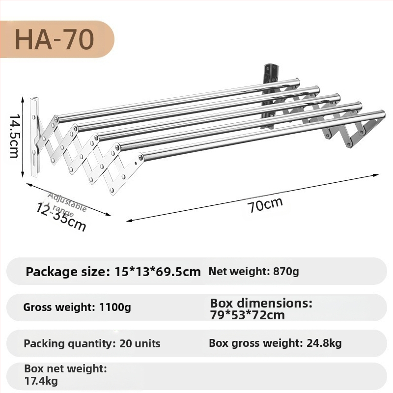 Roostevabast terasest sissetõmmatav käterätikuivati ilma augustamiseta rõdule, riiete kuivatusrest, vannitoale, veniv kokkupandav käterätikuivati