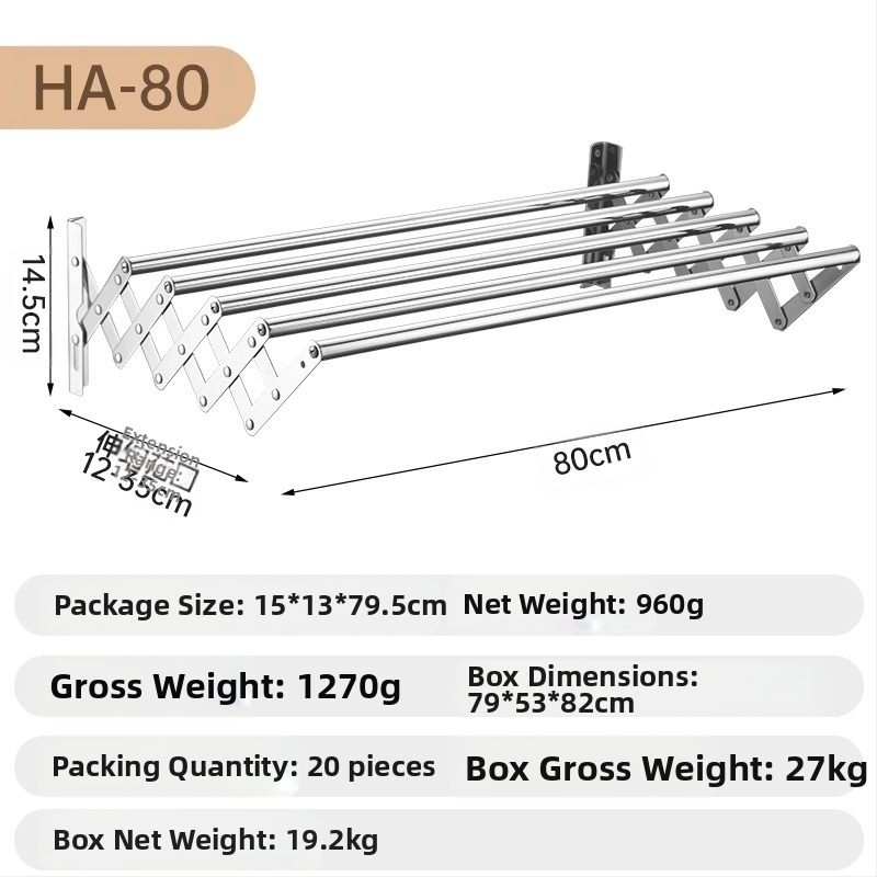 Roostevabast terasest sissetõmmatav käterätikuivati ilma augustamiseta rõdule, riiete kuivatusrest, vannitoale, veniv kokkupandav käterätikuivati