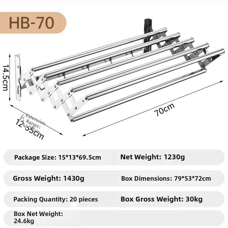 Roostevabast terasest sissetõmmatav käterätikuivati ilma augustamiseta rõdule, riiete kuivatusrest, vannitoale, veniv kokkupandav käterätikuivati