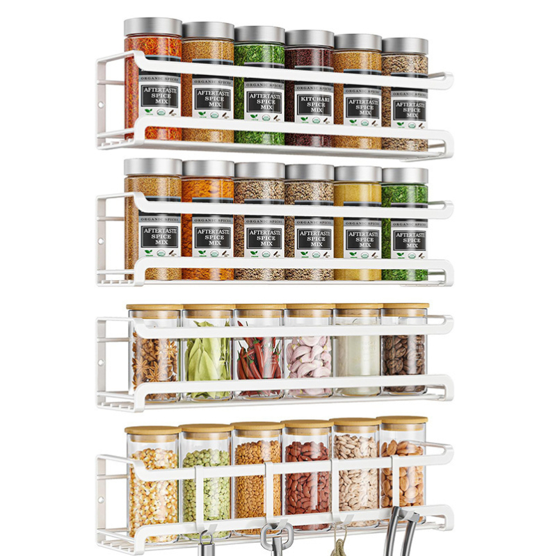 Prie sienos tvirtinama virtuvės prieskonių laikymo lentynėlė be perforatoriaus, spintelė, prieskonių lentynėlė, daugiafunkcinė prieskonių butelių lentynėlė, prieskonių lentynėlė