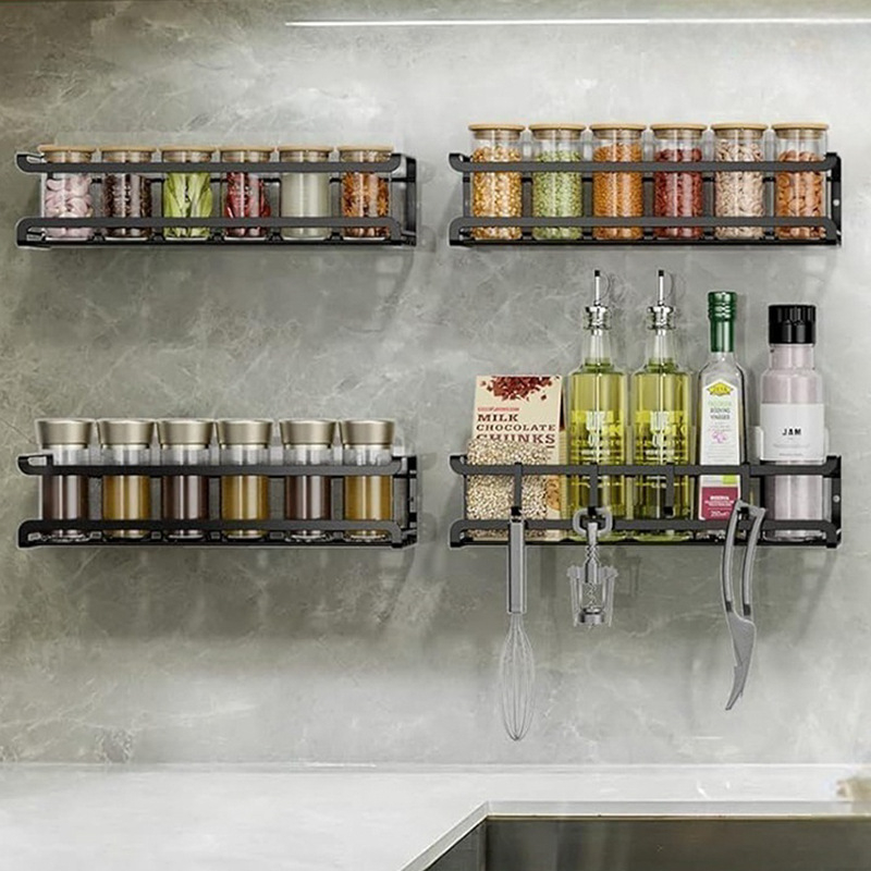Prie sienos tvirtinama virtuvės prieskonių laikymo lentynėlė be perforatoriaus, spintelė, prieskonių lentynėlė, daugiafunkcinė prieskonių butelių lentynėlė, prieskonių lentynėlė