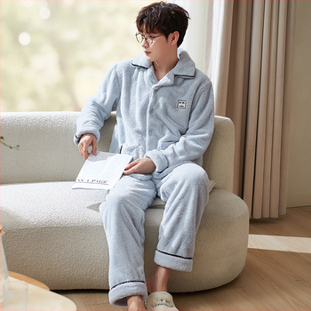 Sügis-talvine flanell-pidžaama meestele, soe korallfliisist fliisvoodriga, paksendatud meeste talvine üleriietus, koduriietus