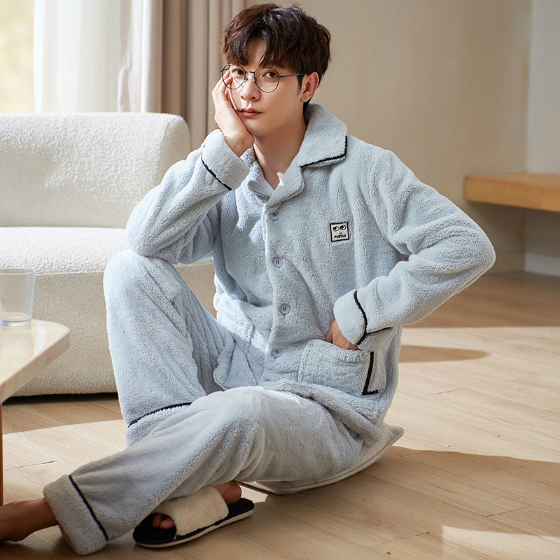Sügis-talvine flanell-pidžaama meestele, soe korallfliisist fliisvoodriga, paksendatud meeste talvine üleriietus, koduriietus