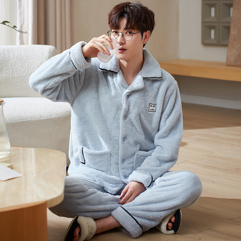 Sügis-talvine flanell-pidžaama meestele, soe korallfliisist fliisvoodriga, paksendatud meeste talvine üleriietus, koduriietus