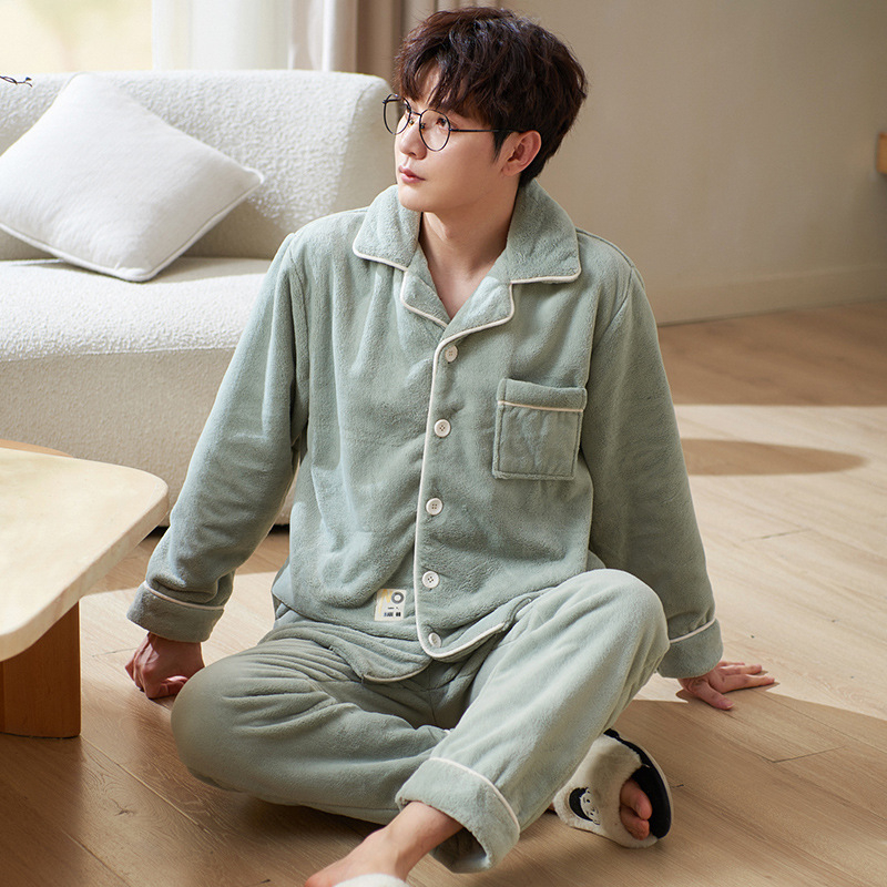 Sügis-talvine flanell-pidžaama meestele, soe korallfliisist fliisvoodriga, paksendatud meeste talvine üleriietus, koduriietus