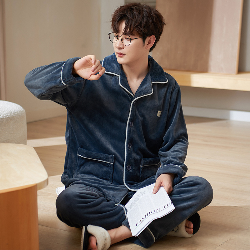 Sügis-talvine flanell-pidžaama meestele, soe korallfliisist fliisvoodriga, paksendatud meeste talvine üleriietus, koduriietus