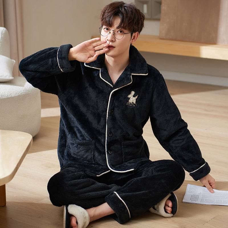 Sügis-talvine flanell-pidžaama meestele, soe korallfliisist fliisvoodriga, paksendatud meeste talvine üleriietus, koduriietus