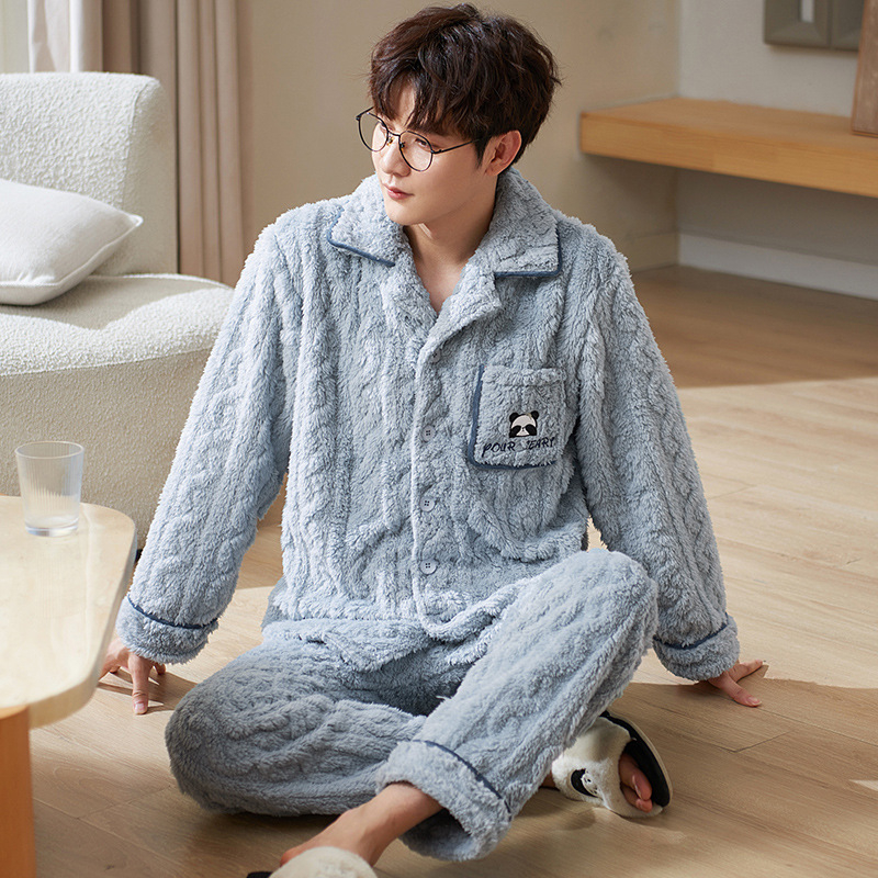 Sügis-talvine flanell-pidžaama meestele, soe korallfliisist fliisvoodriga, paksendatud meeste talvine üleriietus, koduriietus