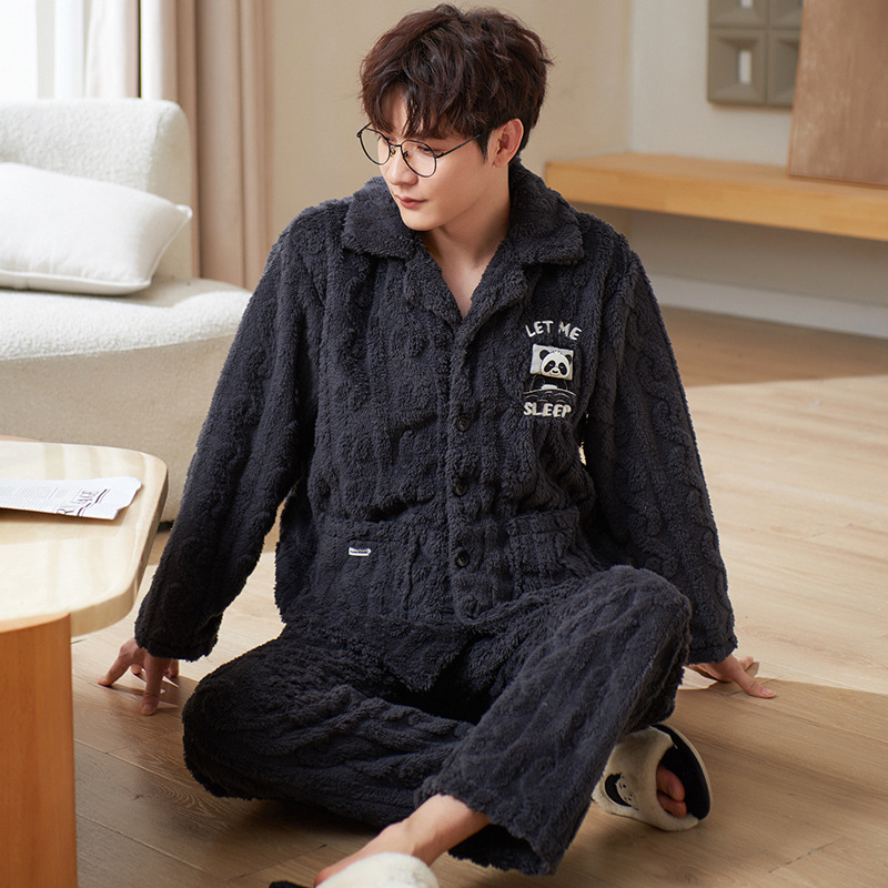 Sügis-talvine flanell-pidžaama meestele, soe korallfliisist fliisvoodriga, paksendatud meeste talvine üleriietus, koduriietus