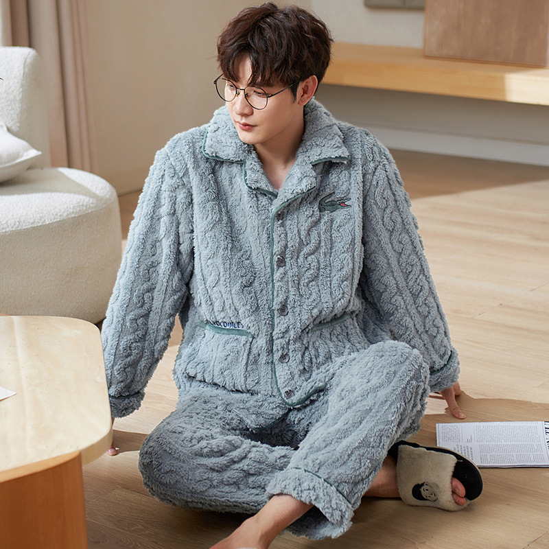Sügis-talvine flanell-pidžaama meestele, soe korallfliisist fliisvoodriga, paksendatud meeste talvine üleriietus, koduriietus