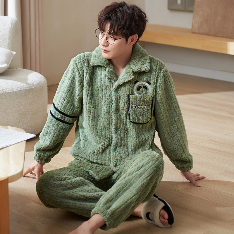 Sügis-talvine flanell-pidžaama meestele, soe korallfliisist fliisvoodriga, paksendatud meeste talvine üleriietus, koduriietus