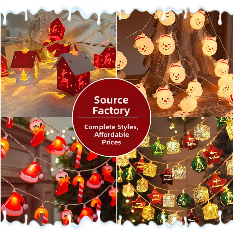 Kalėdinis medinis namelis LED šviesų girlianda Kalėdų eglutės puošmena šventinei atmosferai langų dekoravimas spalvota šviesų girlianda