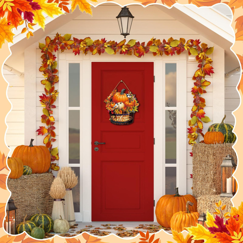 Διασυνοριακή Νέα Κολοκύθα Ξύλινη Πόρτα Πιάτο Κρεμαστό Ευχαριστιών Συγκομιδή Φθινόπωρο Βεράντα Διακοσμήσεις Τοίχου Σπιτιού