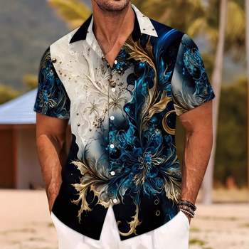 Nyári Független Állomású Határokon Átnyúló TK Hawaii Bohém Nyomtatású Személyre szabott Laza Férfi Rövid Ujjú Ing