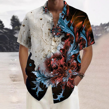 Καλοκαιρινό ανδρικό κοντομάνικο πουκάμισο Independent Station Cross-Border Tk με χαβανέζικο μποέμ print και εξατομικευμένη casual φαρδιά γραμμή