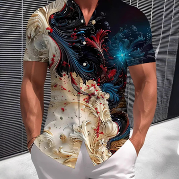 Καλοκαιρινό ανδρικό κοντομάνικο πουκάμισο Independent Station Cross-Border Tk με χαβανέζικο μποέμ print και εξατομικευμένη casual φαρδιά γραμμή