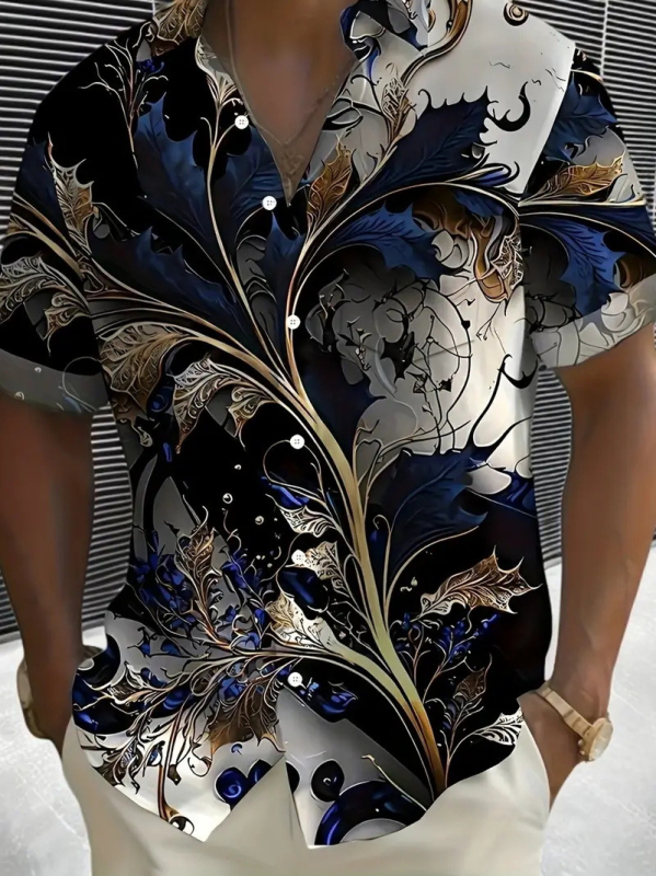 Nyári Független Állomású Határokon Átnyúló TK Hawaii Bohém Nyomtatású Személyre szabott Laza Férfi Rövid Ujjú Ing