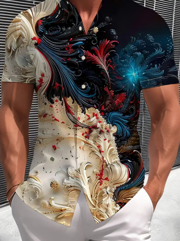 Nyári Független Állomású Határokon Átnyúló TK Hawaii Bohém Nyomtatású Személyre szabott Laza Férfi Rövid Ujjú Ing