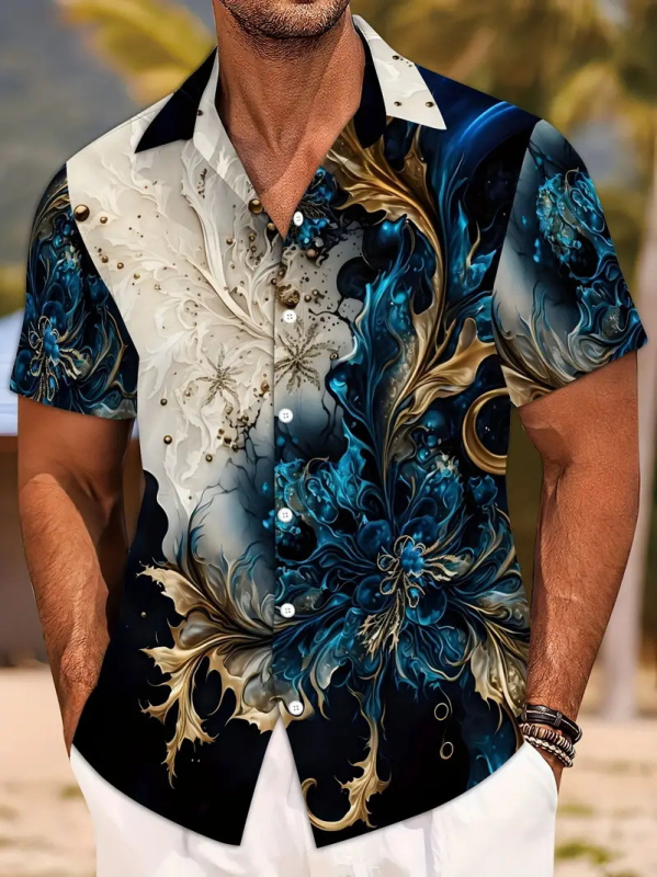 Nyári Független Állomású Határokon Átnyúló TK Hawaii Bohém Nyomtatású Személyre szabott Laza Férfi Rövid Ujjú Ing