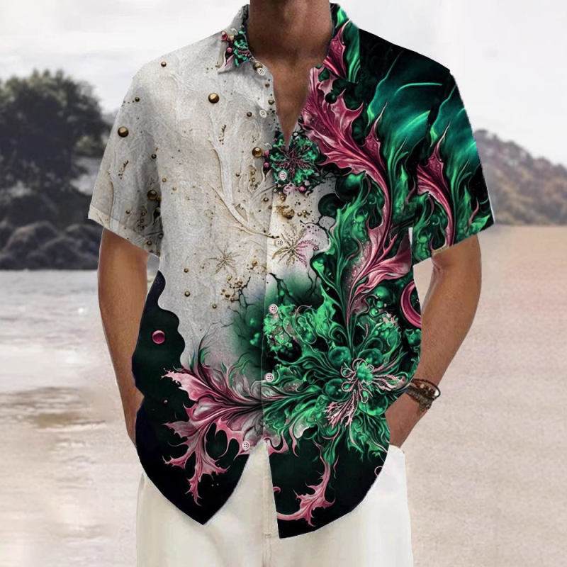 Nyári Független Állomású Határokon Átnyúló TK Hawaii Bohém Nyomtatású Személyre szabott Laza Férfi Rövid Ujjú Ing