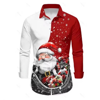 Νέο ανδρικό πουκάμισο με μακριά μανίκια για διασυνοριακούς άνδρες του 2024, 3D ψηφιακή εκτύπωση, χριστουγεννιάτικη σειρά casual πουκάμισο με πέτο
