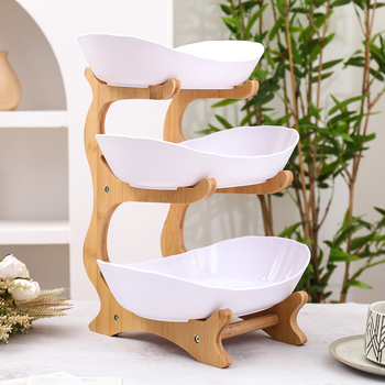 Kūrybingi namai, bambuko ir medžio stovas, trijų sluoksnių vaisių lėkštė, europietiško stiliaus daugiasluoksnė džiovintų vaisių lėkštė, lengvas, prabangus maisto padėklas, saldainių padėklas, vaisių krepšelis