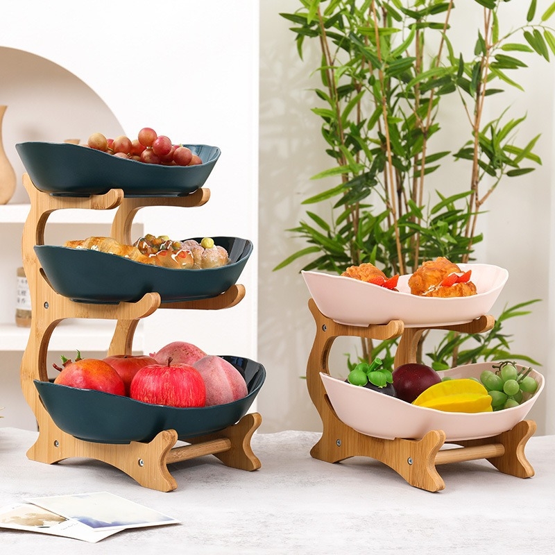 Kūrybingi namai, bambuko ir medžio stovas, trijų sluoksnių vaisių lėkštė, europietiško stiliaus daugiasluoksnė džiovintų vaisių lėkštė, lengvas, prabangus maisto padėklas, saldainių padėklas, vaisių krepšelis