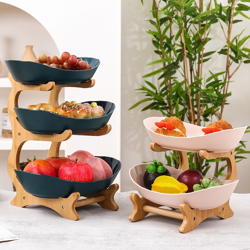 Kūrybingi namai, bambuko ir medžio stovas, trijų sluoksnių vaisių lėkštė, europietiško stiliaus daugiasluoksnė džiovintų vaisių lėkštė, lengvas, prabangus maisto padėklas, saldainių padėklas, vaisių krepšelis