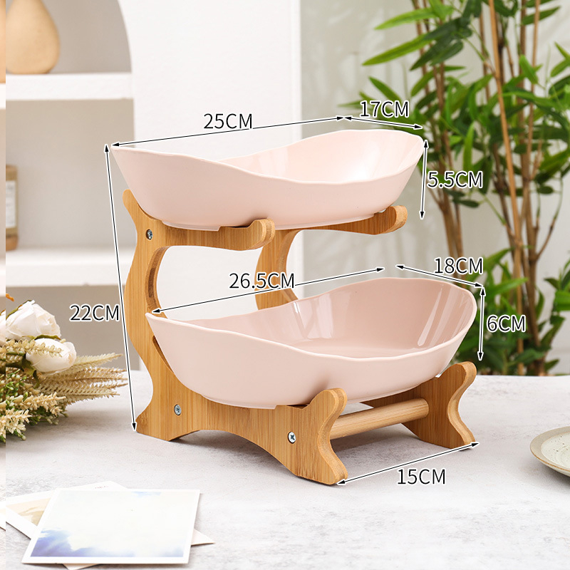 Kūrybingi namai, bambuko ir medžio stovas, trijų sluoksnių vaisių lėkštė, europietiško stiliaus daugiasluoksnė džiovintų vaisių lėkštė, lengvas, prabangus maisto padėklas, saldainių padėklas, vaisių krepšelis