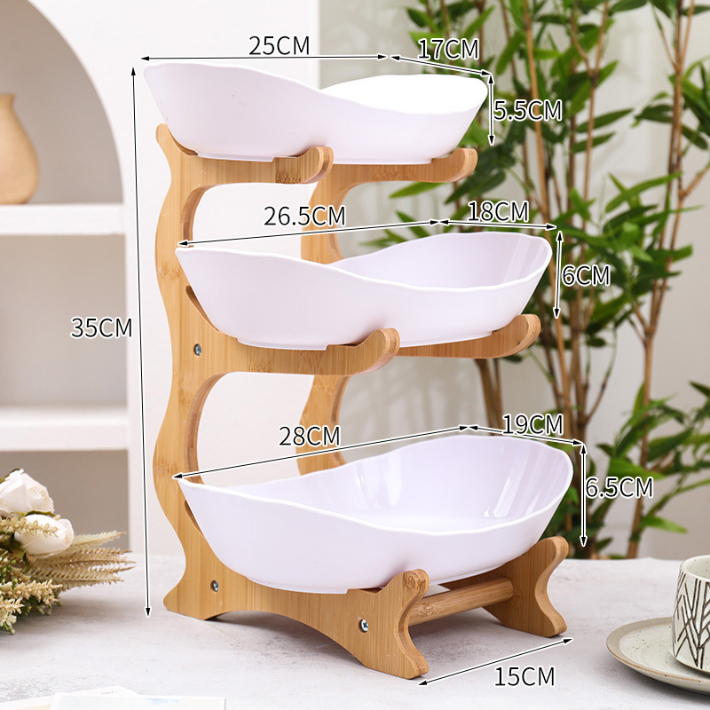 Kūrybingi namai, bambuko ir medžio stovas, trijų sluoksnių vaisių lėkštė, europietiško stiliaus daugiasluoksnė džiovintų vaisių lėkštė, lengvas, prabangus maisto padėklas, saldainių padėklas, vaisių krepšelis