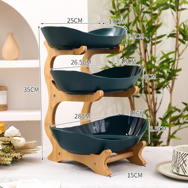 Kūrybingi namai, bambuko ir medžio stovas, trijų sluoksnių vaisių lėkštė, europietiško stiliaus daugiasluoksnė džiovintų vaisių lėkštė, lengvas, prabangus maisto padėklas, saldainių padėklas, vaisių krepšelis