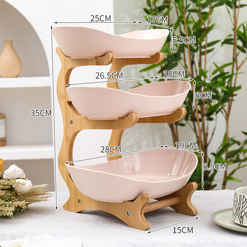 Kūrybingi namai, bambuko ir medžio stovas, trijų sluoksnių vaisių lėkštė, europietiško stiliaus daugiasluoksnė džiovintų vaisių lėkštė, lengvas, prabangus maisto padėklas, saldainių padėklas, vaisių krepšelis