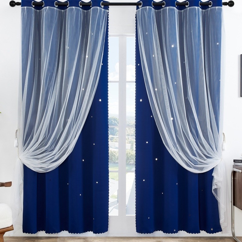 „Amazon“ tuščiavidurė žvaigždės formos užuolaida, to paties stiliaus nėrinių užuolaida, fantazijos princesės vėjo ir aukštos šviesos užtemdymas, dviguba užuolaida, baigta