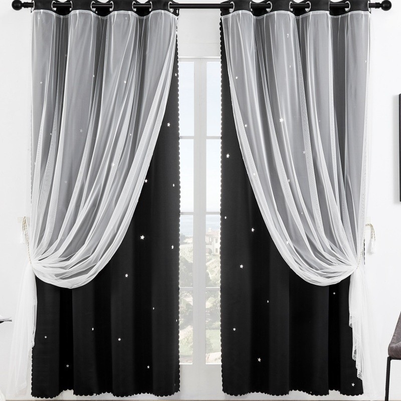 „Amazon“ tuščiavidurė žvaigždės formos užuolaida, to paties stiliaus nėrinių užuolaida, fantazijos princesės vėjo ir aukštos šviesos užtemdymas, dviguba užuolaida, baigta