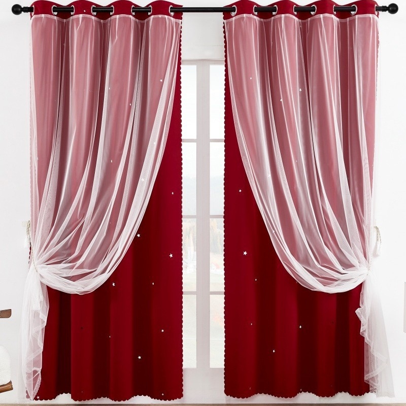 „Amazon“ tuščiavidurė žvaigždės formos užuolaida, to paties stiliaus nėrinių užuolaida, fantazijos princesės vėjo ir aukštos šviesos užtemdymas, dviguba užuolaida, baigta