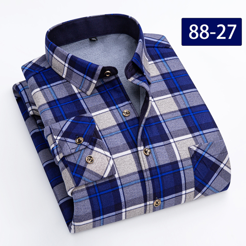 Téli kétoldalas bársony meleg férfi ing, polár béléssel, párnázott kockás ing, plus size középkorú ruhák nagykereskedelem