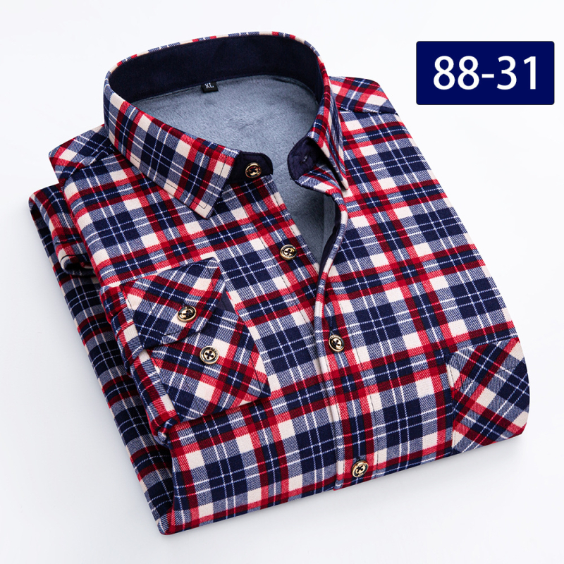 Téli kétoldalas bársony meleg férfi ing, polár béléssel, párnázott kockás ing, plus size középkorú ruhák nagykereskedelem