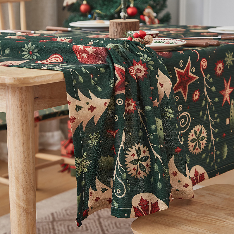 Új karácsonyi terítő, amerikai retró stílusú, téglalap alakú, piros étkezőterítő, hangulatos, dekoratív asztalszőnyeg, nagy érzékkel