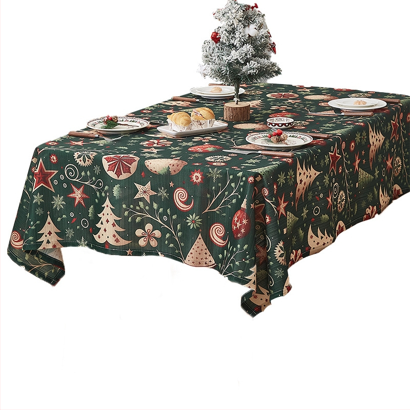 Új karácsonyi terítő, amerikai retró stílusú, téglalap alakú, piros étkezőterítő, hangulatos, dekoratív asztalszőnyeg, nagy érzékkel