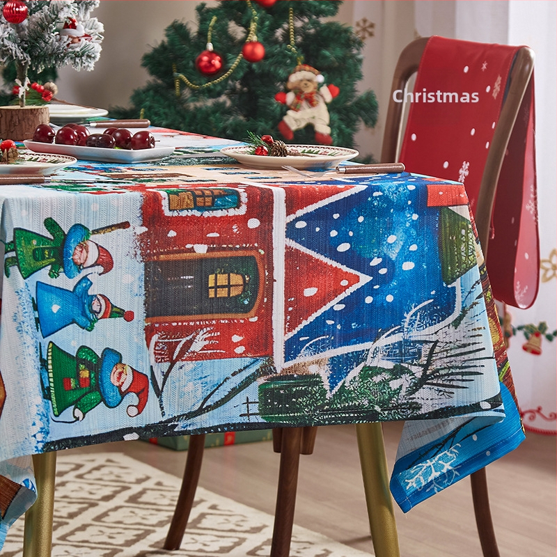 Új karácsonyi terítő, amerikai retró stílusú, téglalap alakú, piros étkezőterítő, hangulatos, dekoratív asztalszőnyeg, nagy érzékkel