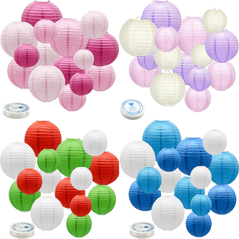 Amazon 15PCS цветни хартиени фенери, костюми за търговски център, оформление на мебели, декорация, кръгли сгъваеми хартиени фенери, орнаменти