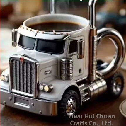 Határokon átnyúló új, európai stílusú, kézzel készített teherautó kávéscsésze gyantából készült kézműves asztali autódíszek fejlett érzékkel