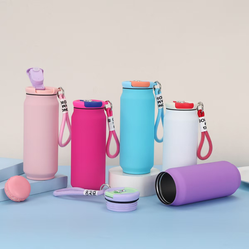 Új, mutatós, kétrétegű vákuumos termosz, 304 rozsdamentes acél termosz, kültéri hordozható konzerv kötéllel